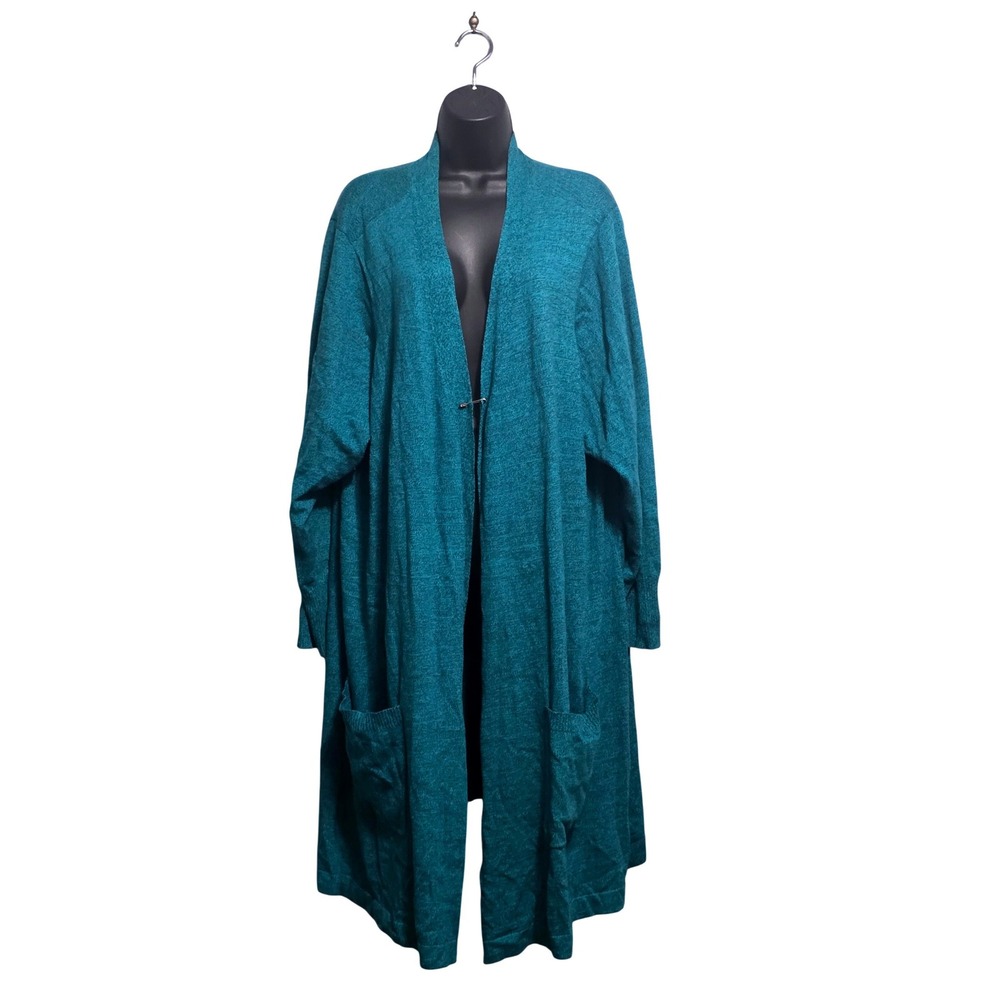 Denim & Co Womens Teal Blue Marl Open Front Longline Cardigan Pockets  5XP